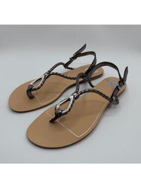 Dolce Vita Devah Flats Thong Braided Sandals Metallic Pewter Women Size 10